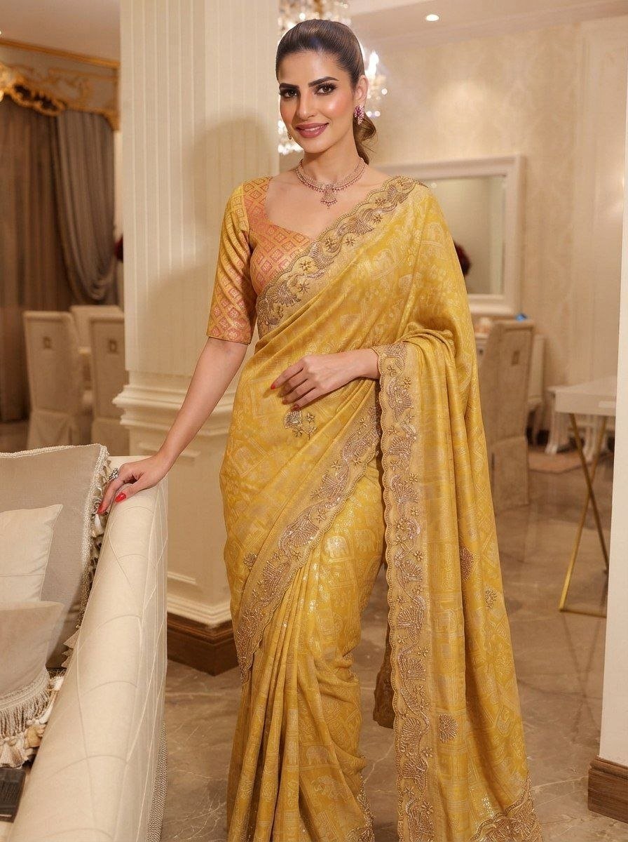 Heritage Loom Saree with Ornate Floral Zari and Jewel-Edged Pallu