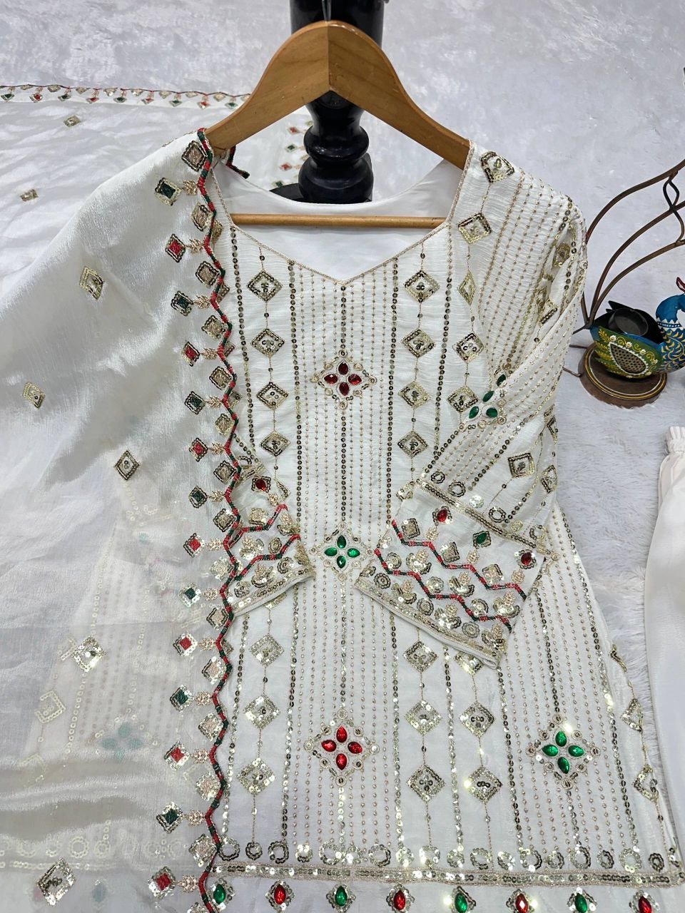 Cocktail Party Polish Palazzo Suit with Mirror Work