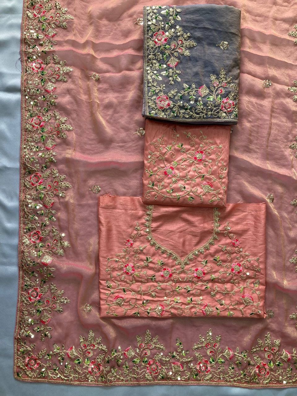 Exquisite Floral Embroidered Draped Saree with Regal Charm