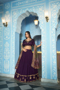 Embroidered Flared Silk Lehenga Set with Printed Dupatta - Surat Wholesale Ethnic Wear (Photo 10)