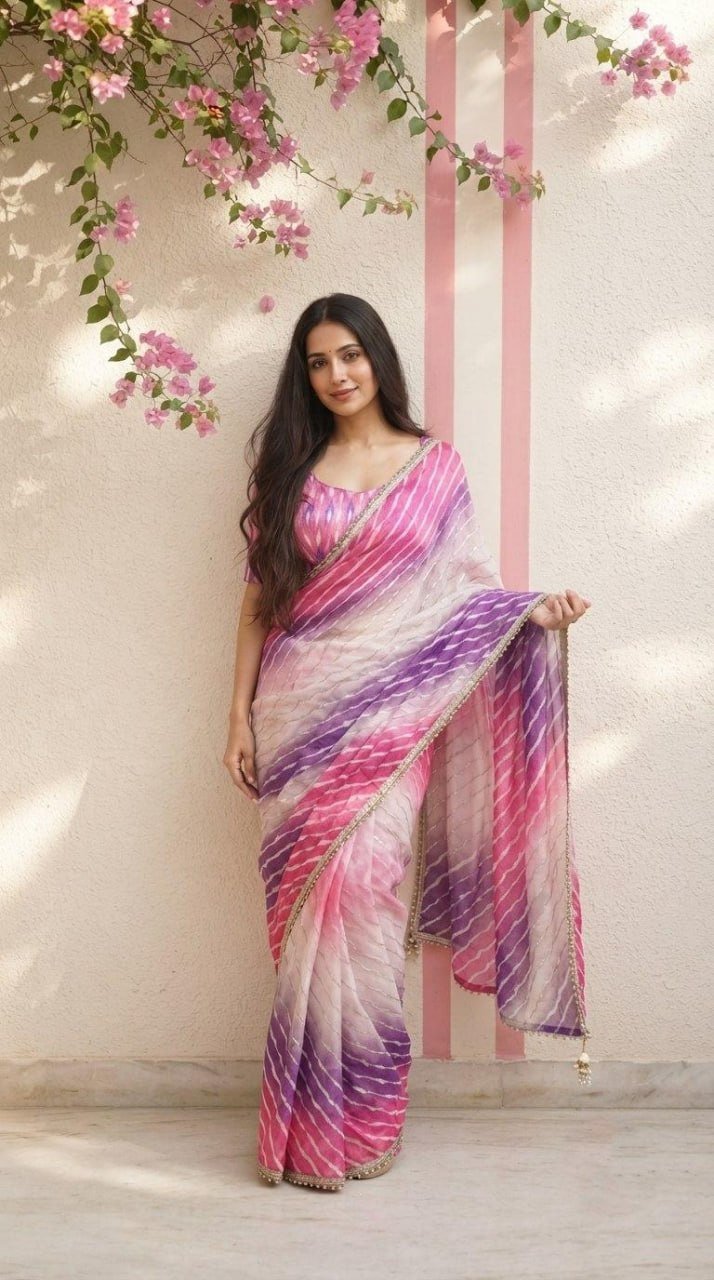 Contemporary Statement Handcrafted Wave Pattern Saree with Delicate Scalloped Border