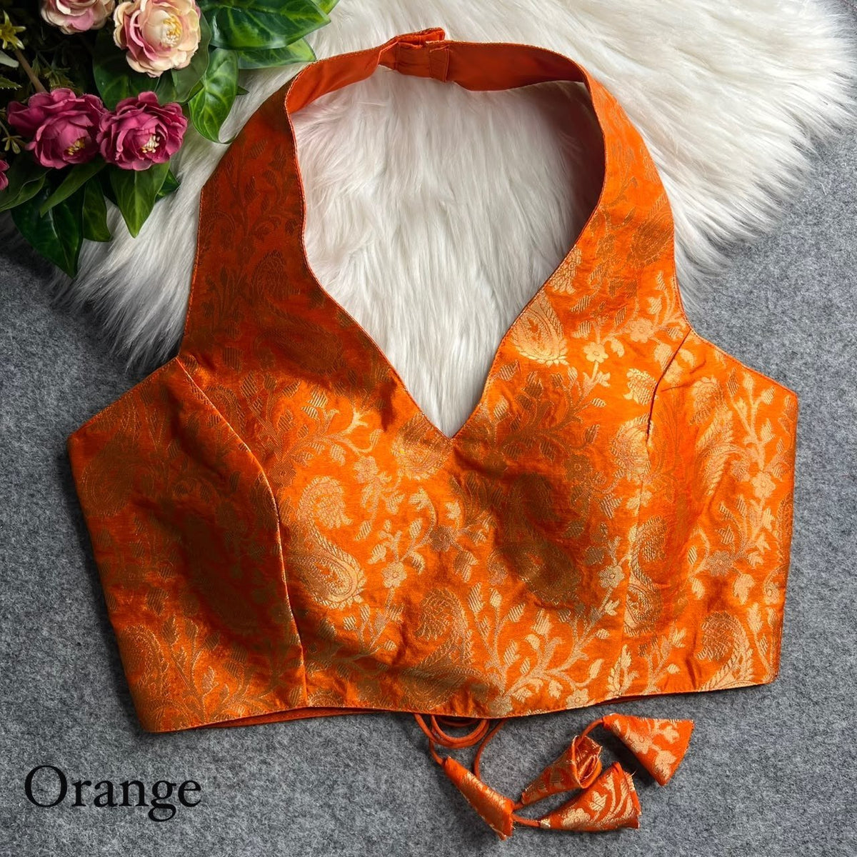 Contemporary Statement Banarasi Brocade Halter Neck Blouse - Surat Wholesale Ethnic Wear (Photo 10)