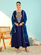 Festive Embroidered Anarkali Suit with Striped Dupatta