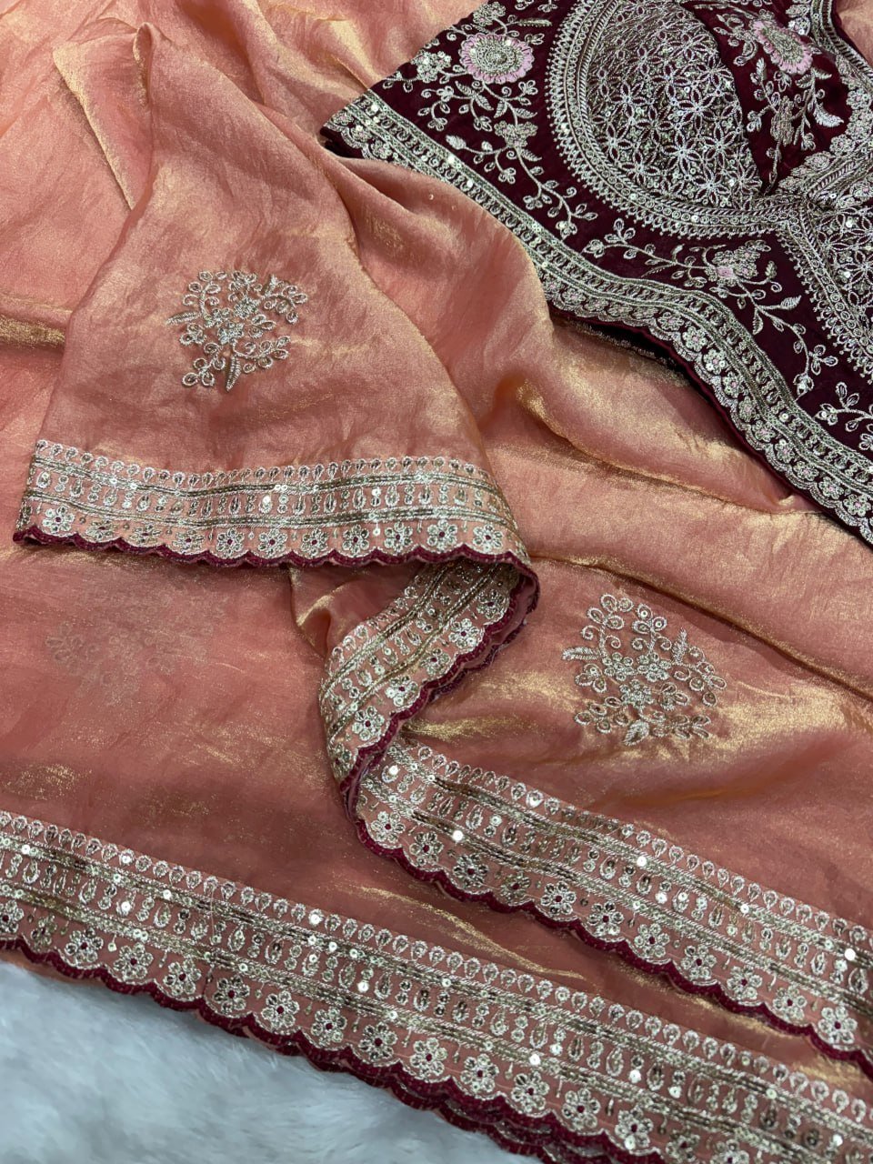 Royal Heritage Handcrafted Embroidered Draped Saree with Intricate Border Detailing