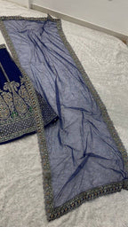 Paisley Motif Embellished Silk Lehenga Set with Draped Jacket Cape