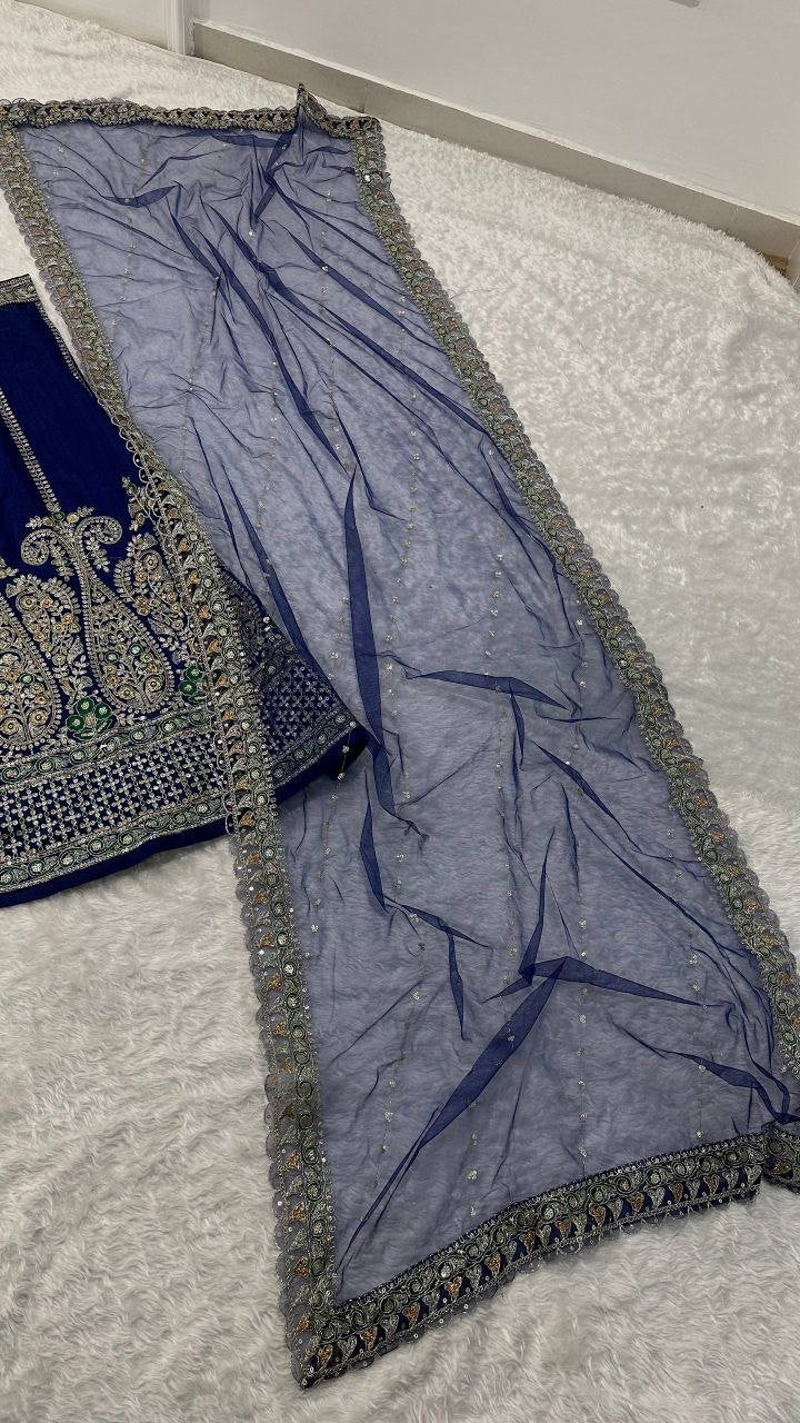 Paisley Motif Embellished Silk Lehenga Set with Draped Jacket Cape
