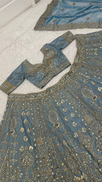 Sequined Heavy Embroidered Bridal Lehenga Set with Sheer Dupatta