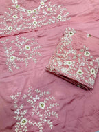 Effortless Floral Embroidered Saree with Delicate Border Detailing