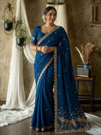 Regal Tradition Embroidered Saree with Ornate Peacock Border