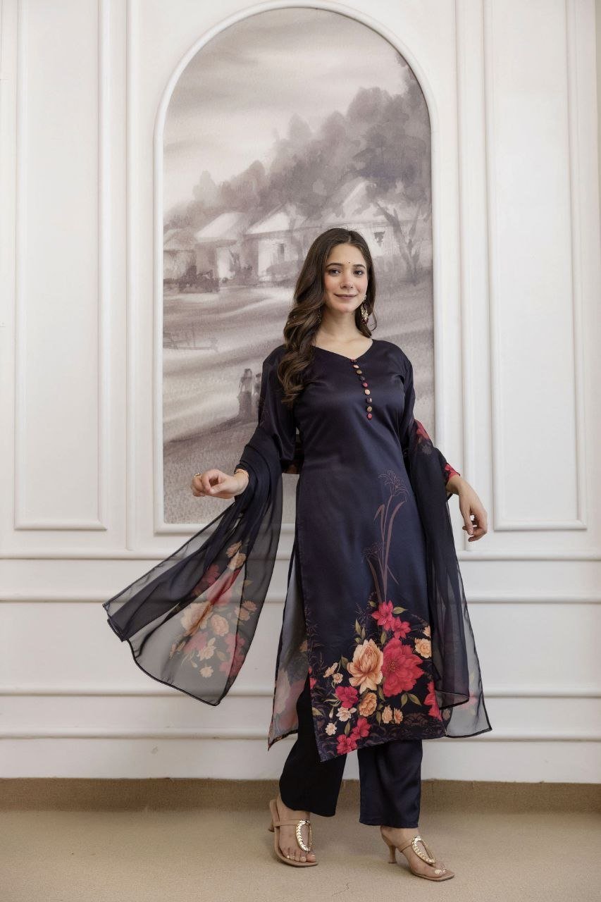 Garden Floral Romance Printed Kurta Set with Ethereal Dupatta