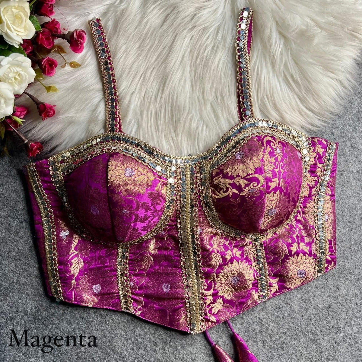 Cocktail Party Polish Jacquard Strapless Corset Blouse - Surat Wholesale Ethnic Wear (Photo 10)