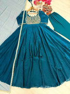 Cocktail Party Polish Layered Anarkali Gown with Embellished Neckline Dupatta - Surat Wholesale Ethnic Wear (Photo 10)