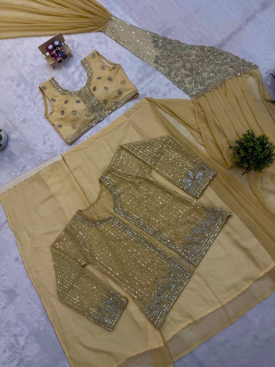 Sequined Heavy Work Jacket With Pre Stitched Draped Saree Set