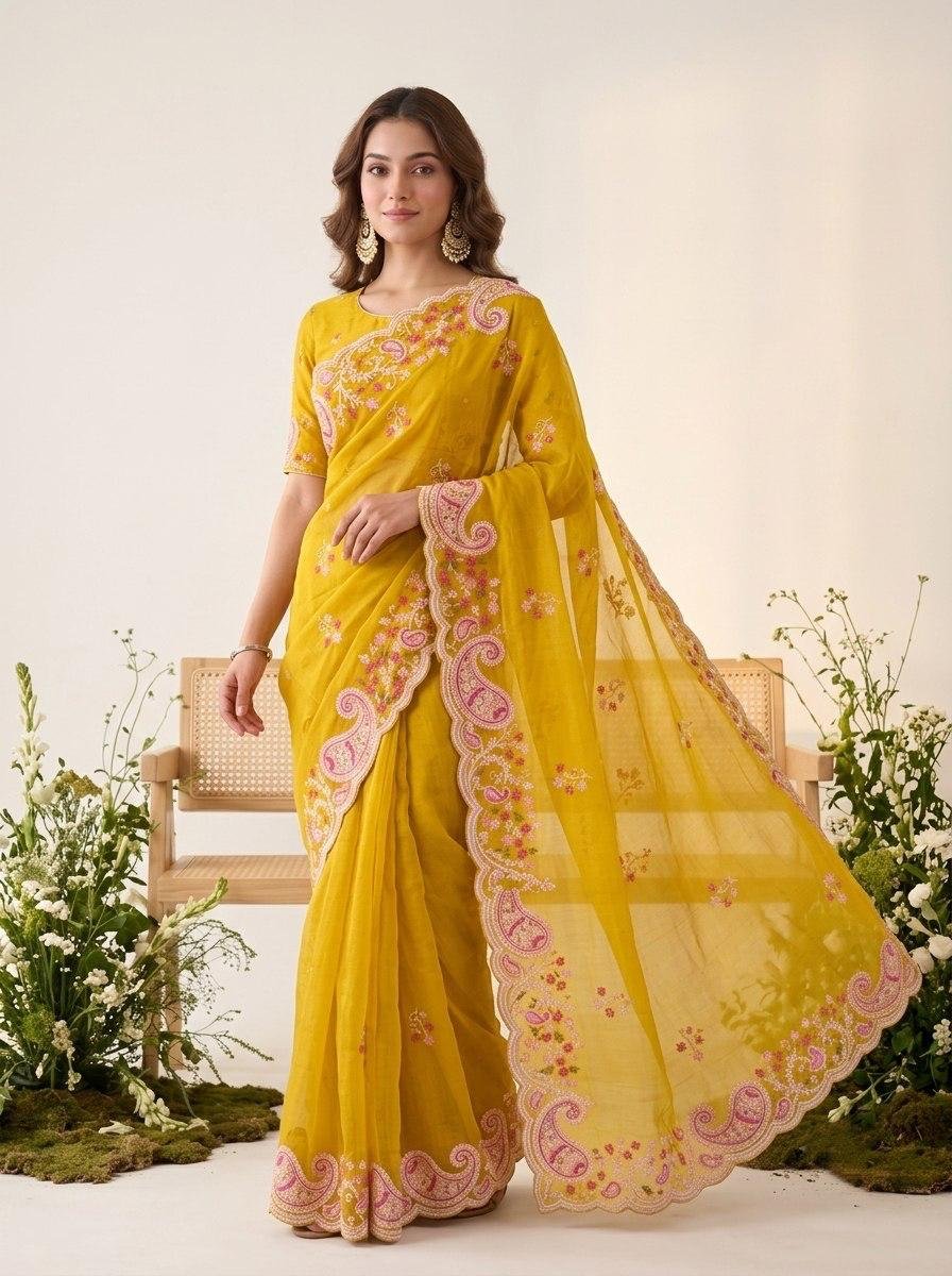 Artisanal Paisley Embroidered Saree for Timeless Celebrations