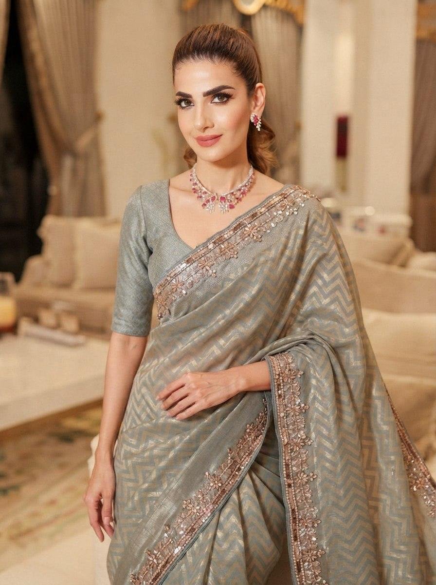Exquisite Green with Designer Saree Set
