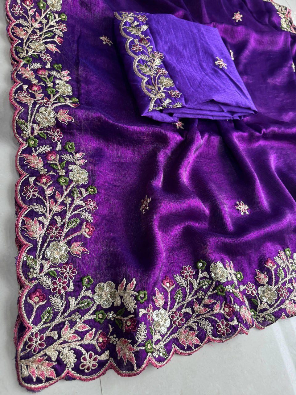 Ornate Vine Embroidery Draped Across a Regal Festive Silhouette