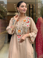 Subtle Grace Embroidered Straight Kurta Set with Tasseled Hem Dupatta
