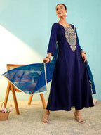 Festive Embroidered Anarkali Suit with Striped Dupatta