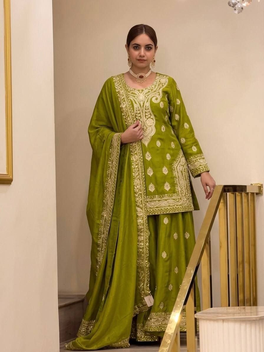 Opulent Luxury Heavy Zardozi Embroidered Kurta and Sharara Set with Dupatta