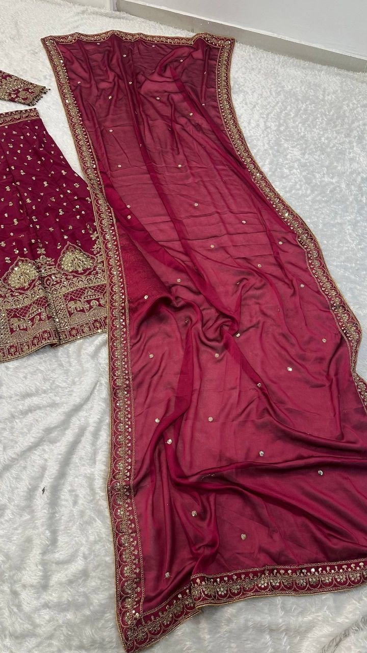 Ornate Dori Embroidered Velvet Lehenga Set with Heavily Embellished Border