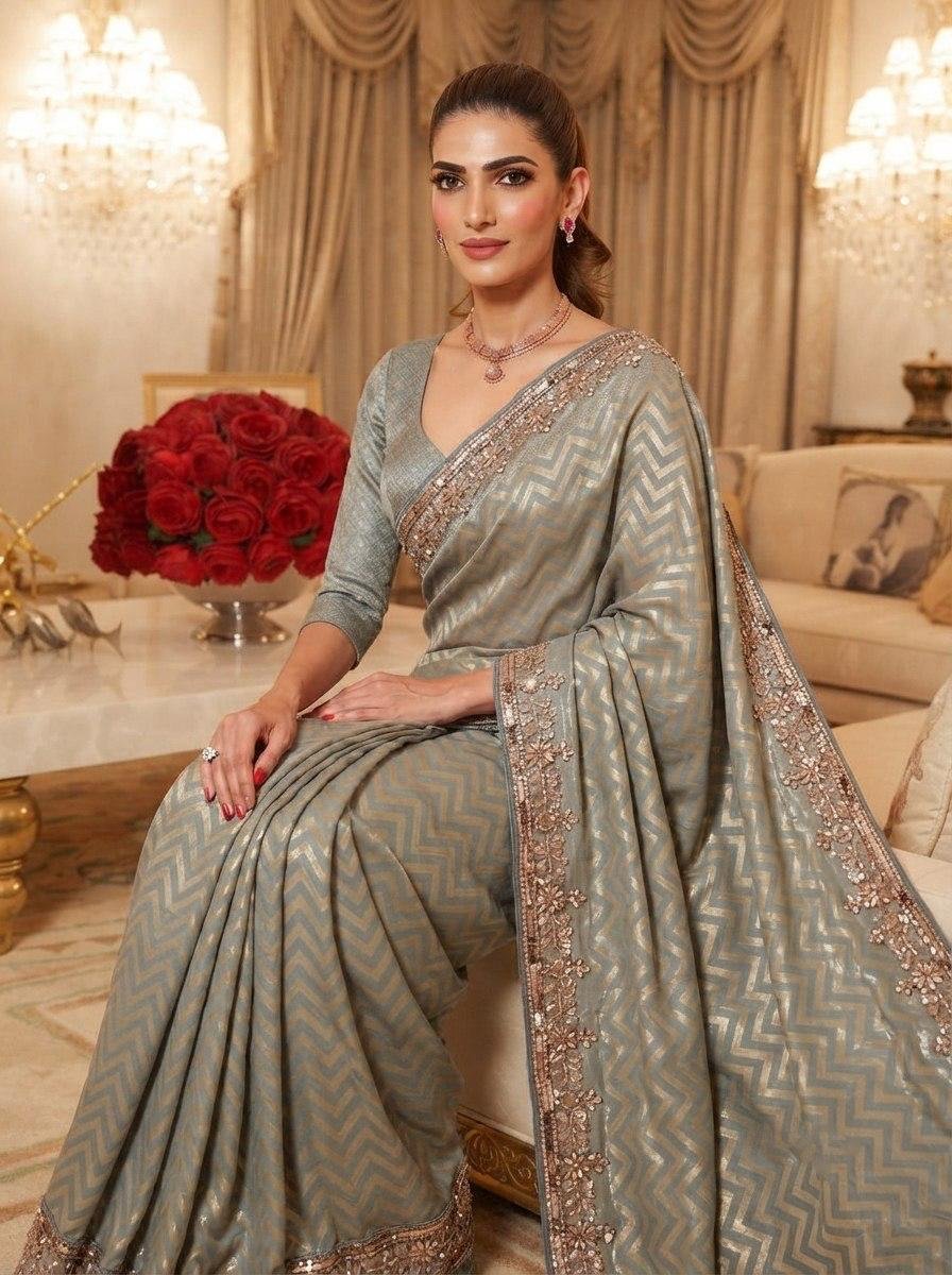 Exquisite Green with Designer Saree Set