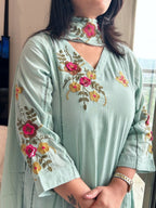 Garden Floral Romance Embroidered Anarkali Kurta with Dupatta Set