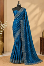 Midnight Radiance Embellished Draped Saree with Intricate Scalloped Border