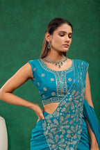 Sequined Heavy Work Jacket With Pre Stitched Draped Saree Set