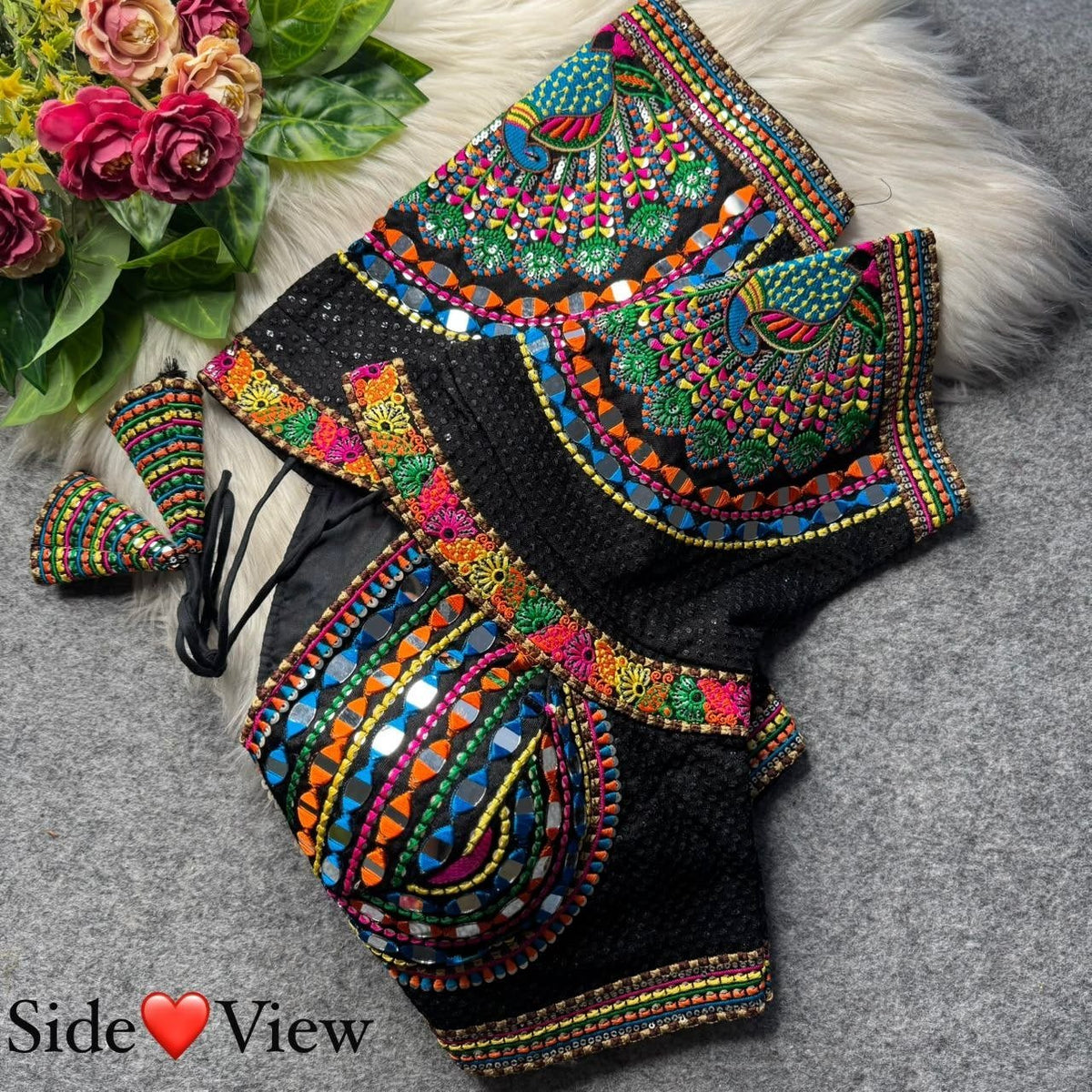 Boho Ethnic Fusion Peacock Handcrafted Heavy Embroidered Blouse