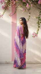 Contemporary Statement Handcrafted Wave Pattern Saree with Delicate Scalloped Border