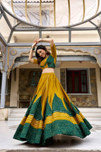 Printed Patchwork Flared Lehenga Choli Set With Pleated Hem