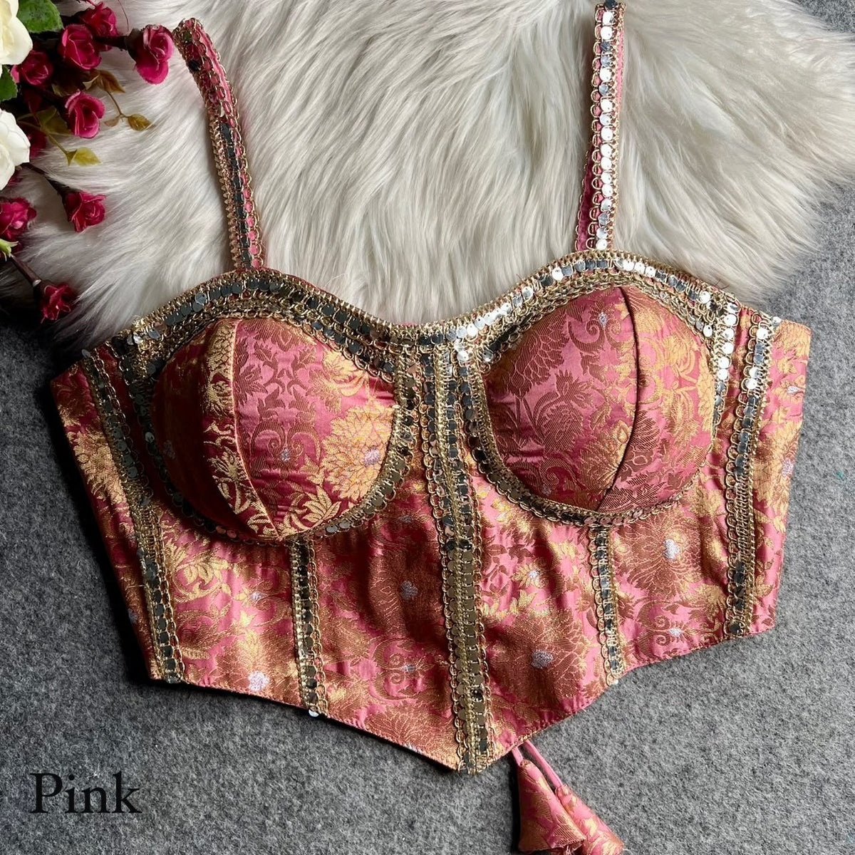 Cocktail Party Polish Jacquard Strapless Corset Blouse - Surat Wholesale Ethnic Wear (Photo 11)