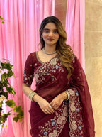Paisley Embroidered Drapes with Intricate Borders for Regal Festive Moments