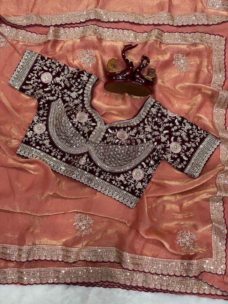 Royal Heritage Handcrafted Embroidered Draped Saree with Intricate Border Detailing