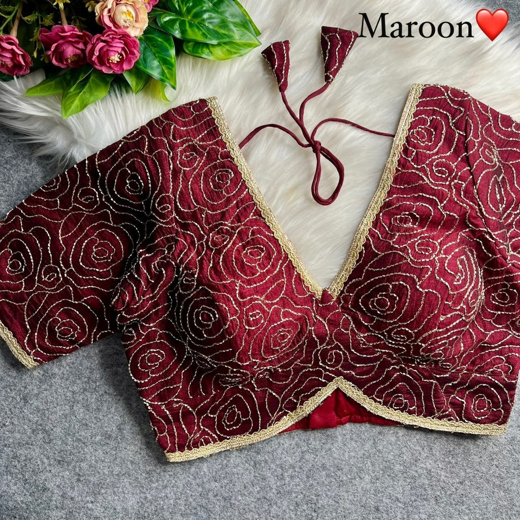 Garden Floral Romance Rose Threadwork Embroidered Padded Blouse - Surat Wholesale Ethnic Wear (Photo 11)