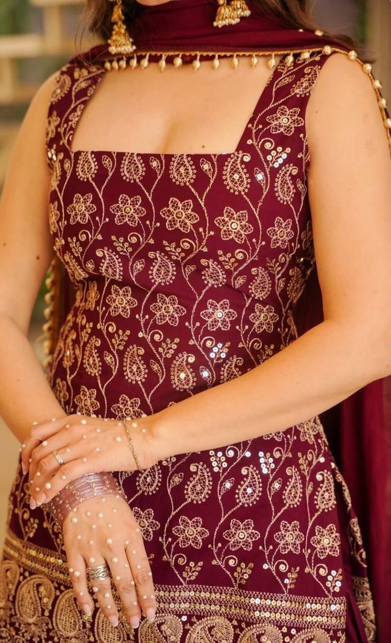 Regal Embroidered Palazzo Ensemble With Flowing Dupatta