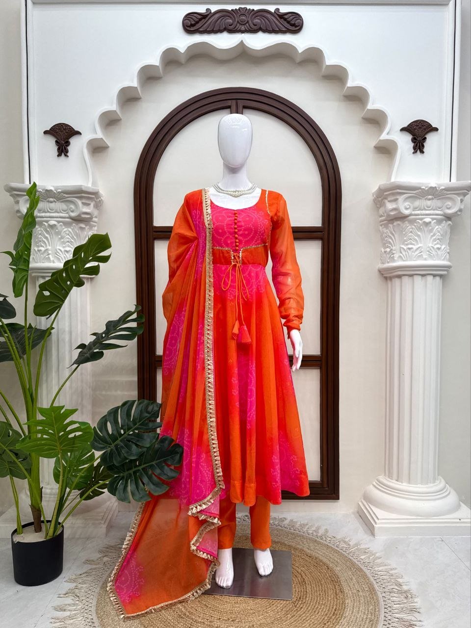Elegant Orange Faux Designer Lehenga Set