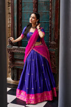 Traditional Zari Woven Silk Half Saree Set with Scalloped Embroidered Dupatta