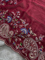 Paisley Embroidered Drapes with Intricate Borders for Regal Festive Moments