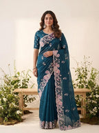 Garden Floral Romance Paisley Embroidered Draped Saree