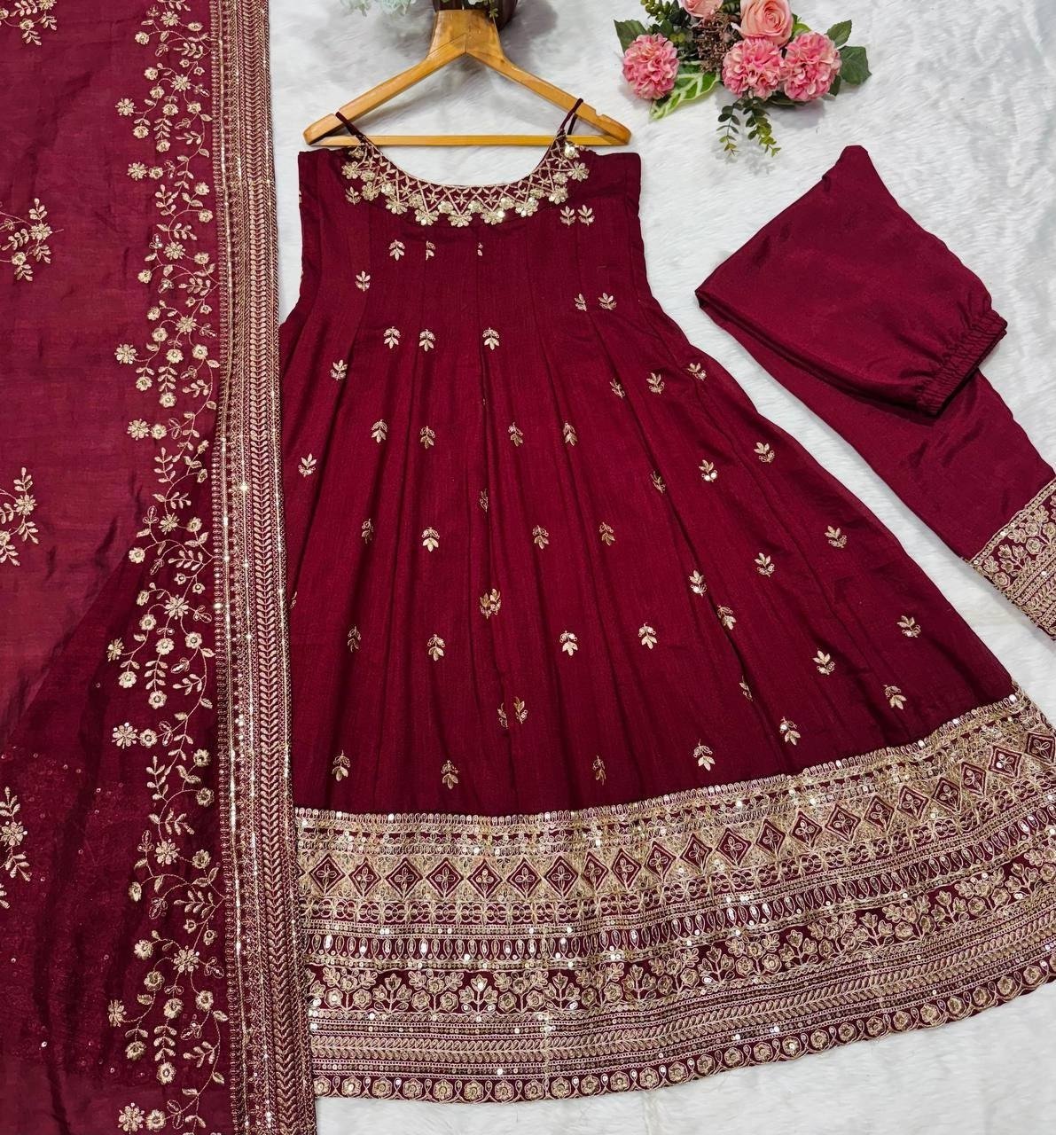 Regal Embroidered Flared Ensemble for Festive Celebrations