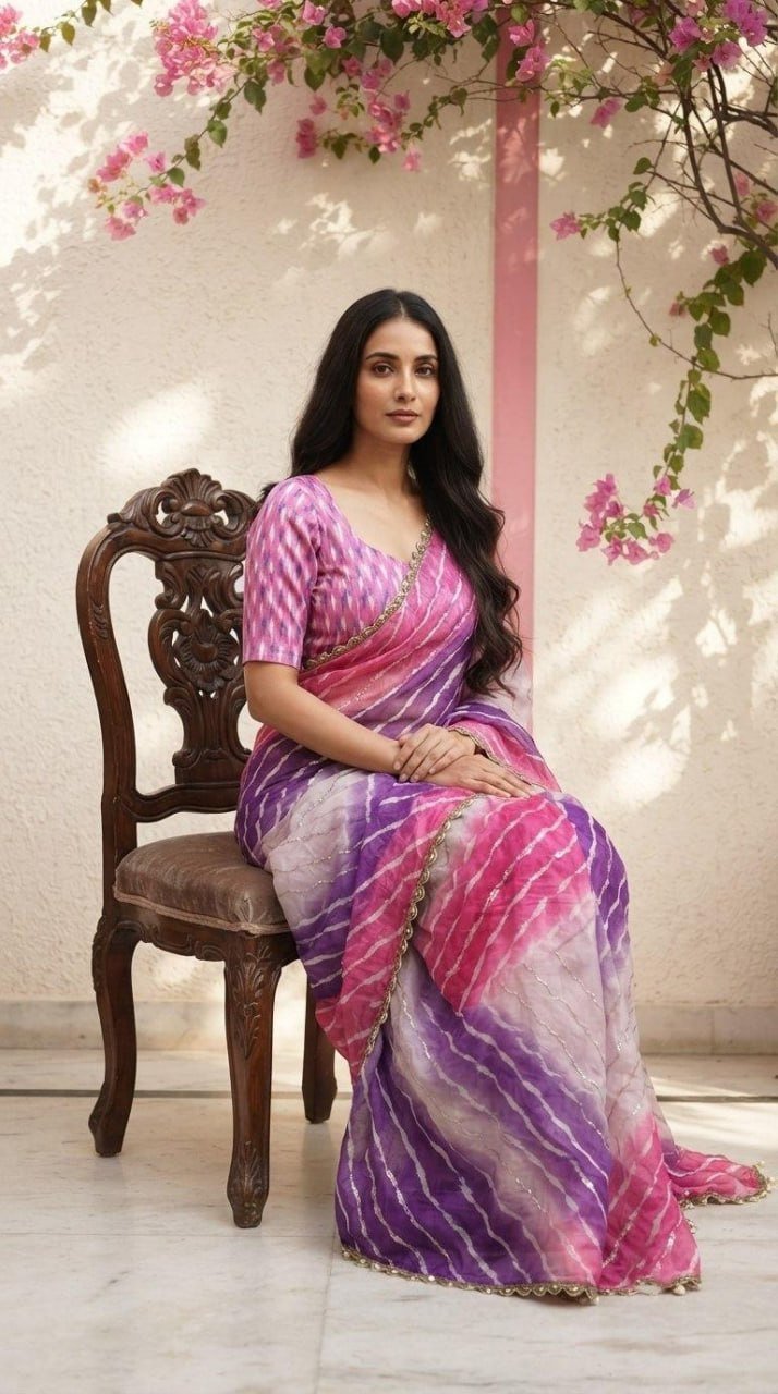 Contemporary Statement Handcrafted Wave Pattern Saree with Delicate Scalloped Border
