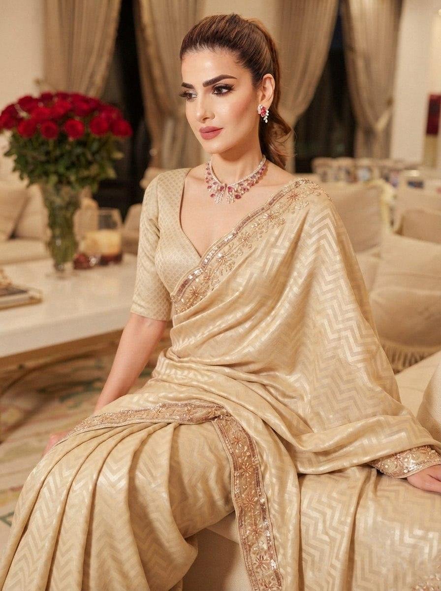 Exquisite Green with Designer Saree Set
