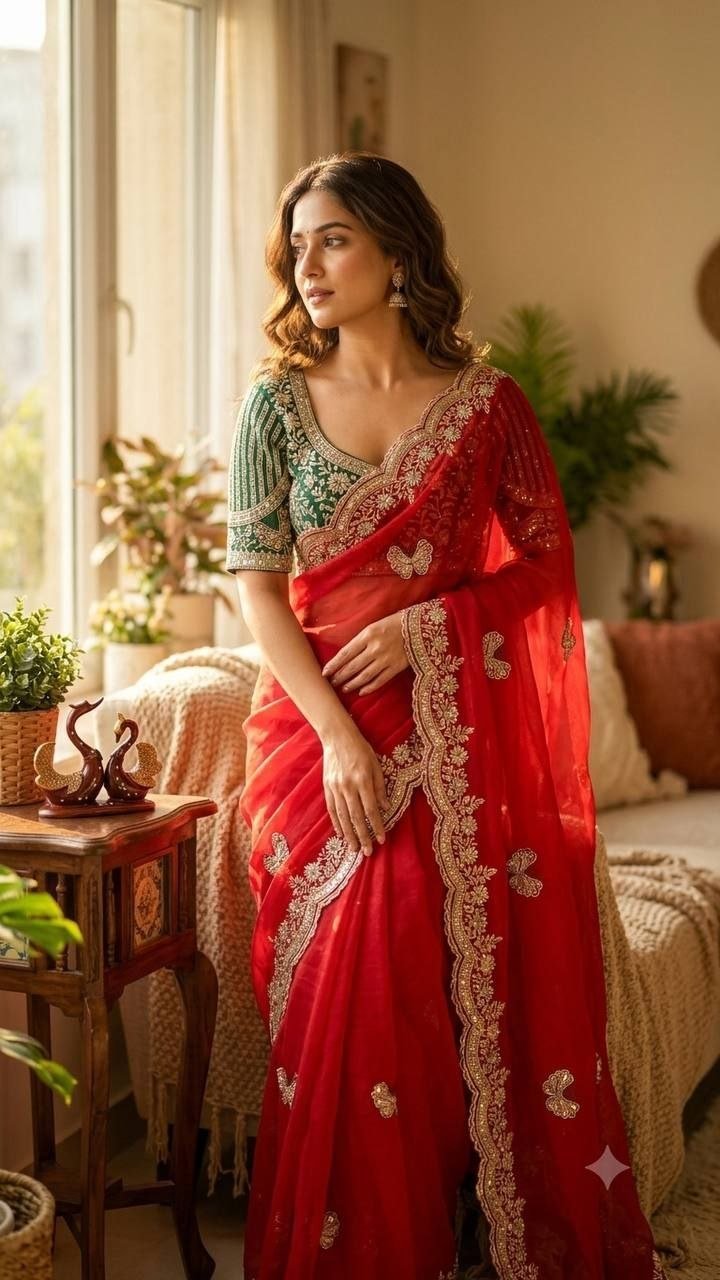 Royal Draped Saree with Intricate Embroidered Blouse