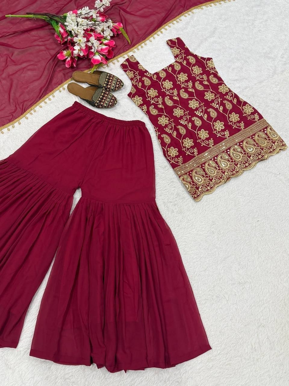Regal Embroidered Palazzo Ensemble With Flowing Dupatta