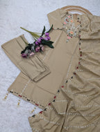 Subtle Grace Embroidered Straight Kurta Set with Tasseled Hem Dupatta
