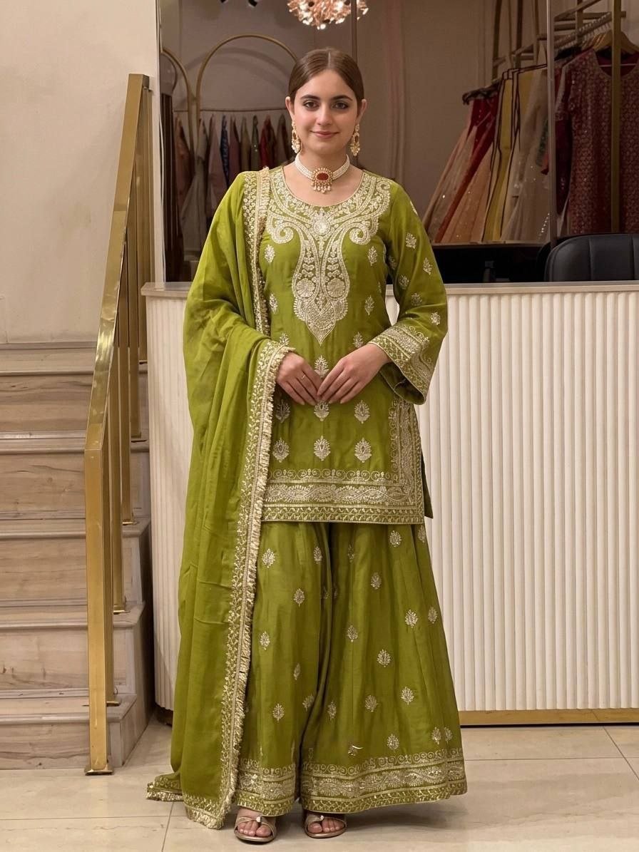 Opulent Luxury Heavy Zardozi Embroidered Kurta and Sharara Set with Dupatta