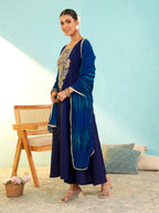 Festive Embroidered Anarkali Suit with Striped Dupatta