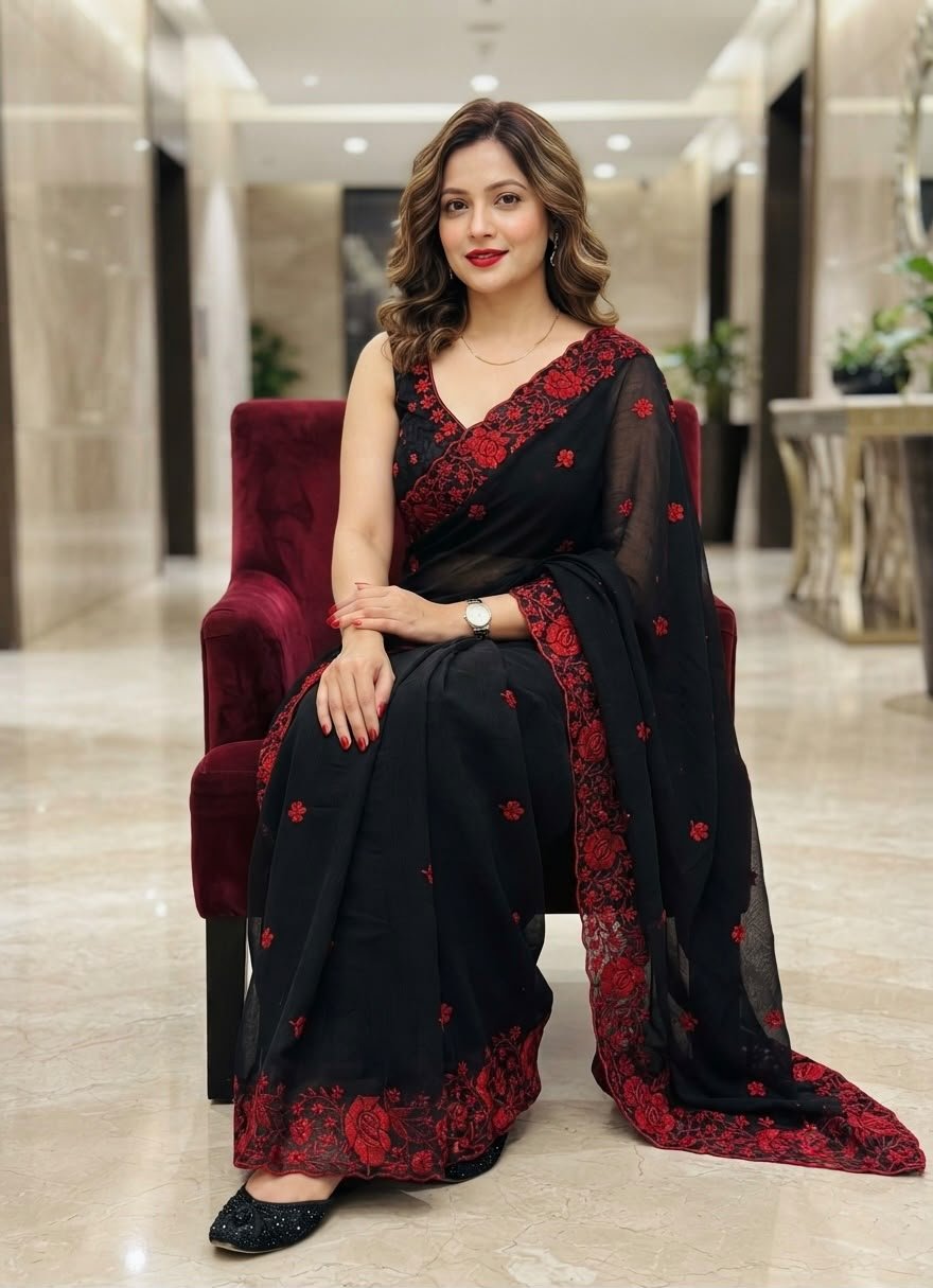 Contemporary Statement Floral Embroidered Saree for Sophisticated Occasions - Surat Wholesale Ethnic Wear (Photo 12)