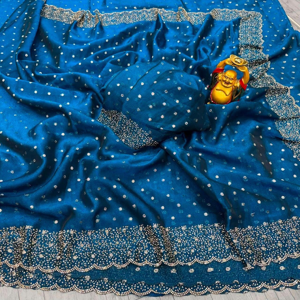 Midnight Radiance Embellished Draped Saree with Intricate Scalloped Border